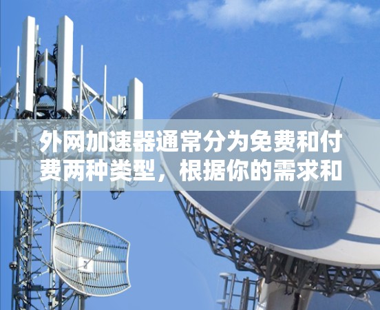 外网加速器通常分为免费和付费两种类型，根据你的需求和预算来选择适合自己的工具。以下是一些免费的外网加速器推荐，供你参考