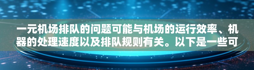 一元机场排队的问题可能与机场的运行效率、机器的处理速度以及排队规则有关。以下是一些可能的解决方案 一元机场排队的问题可能与机场的运行效率、机器的处理速度以及排队规则有关。以下是一些可能的解决方案