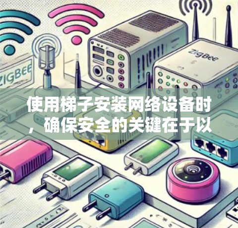 使用梯子安装网络设备时，确保安全的关键在于以下几点