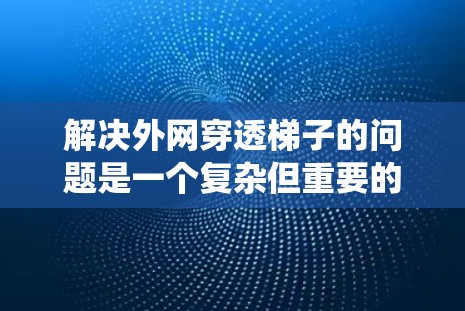 解决外网穿透梯子的问题是一个复杂但重要的问题，需要综合考虑多个因素来找到有效的解决方案。以下是一个系统化的解决方案指南