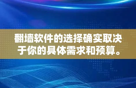 翻墙软件的选择确实取决于你的具体需求和预算。以下是一些帮助你选择适合的翻墙软件的指南